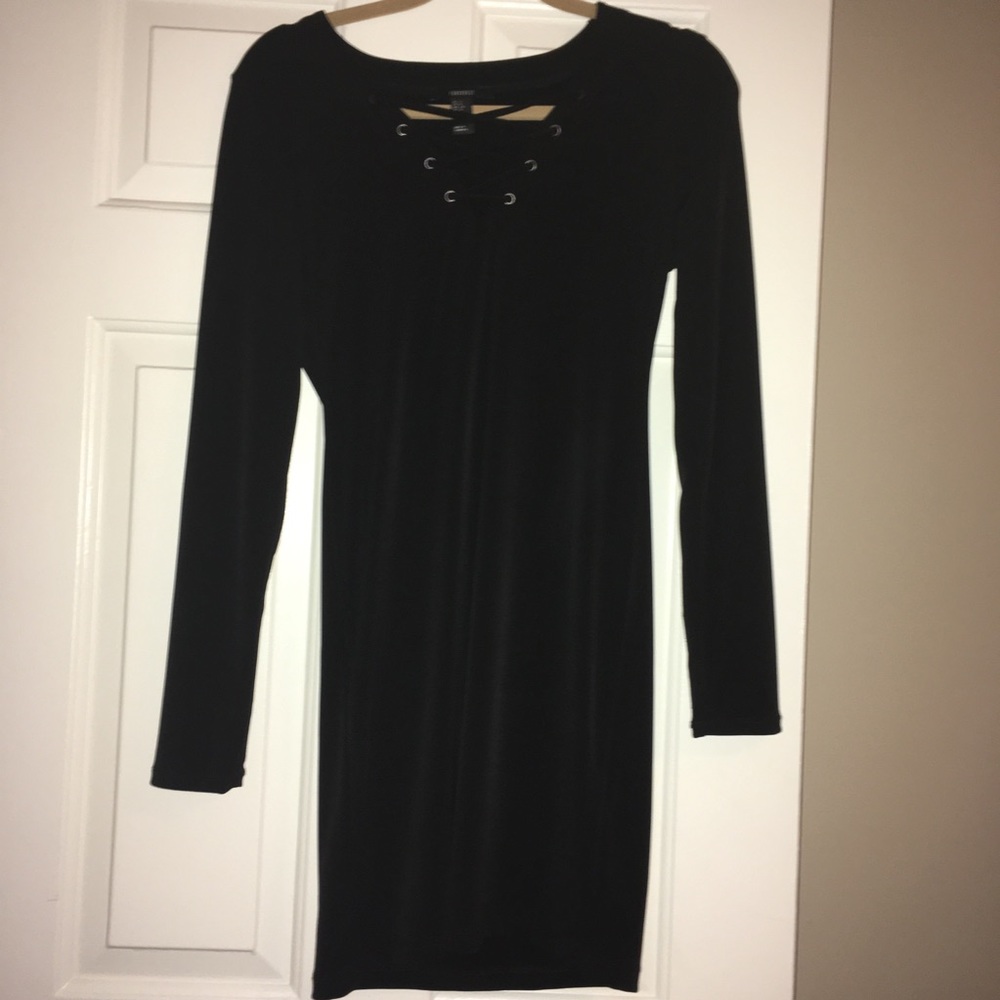 Short black dress with long sleeves